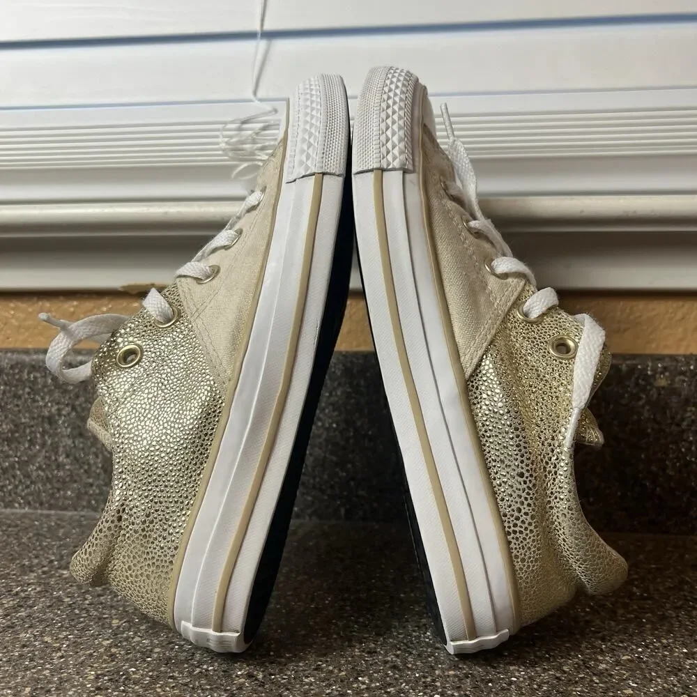 Converse All Star Low Top Women's Sz 6 Canvas/Leather Cream Gold Sneaker Lace Up